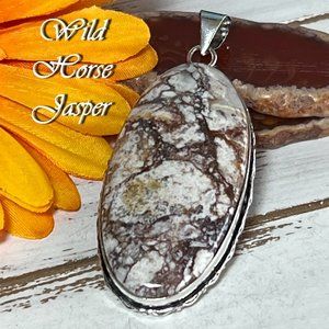 Wild Horse Jasper Pendant Handmade Gemstone Crystal 925 Silver Long Western New!